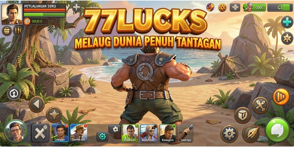 Tampilan gameplay <strong>77LUCKS</strong> dengan petualangan seru dan tantangan menarik.