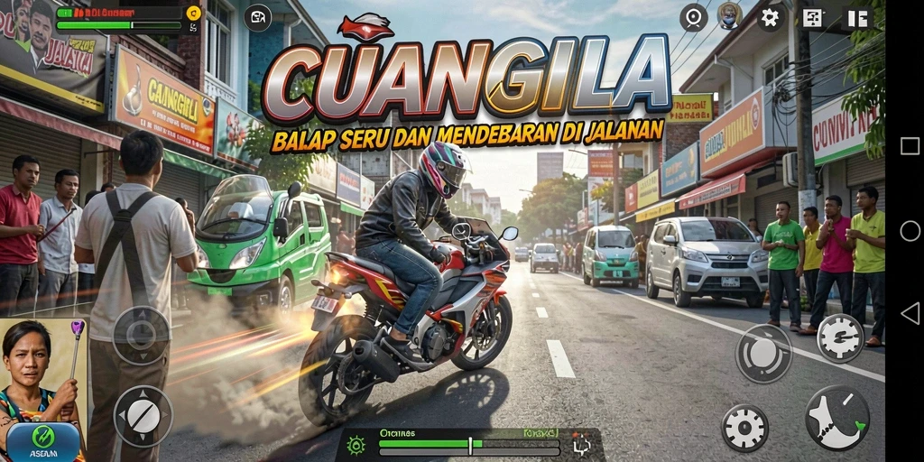 Screenshot utama CUANGILA menampilkan aksi balap yang mendebarkan dan grafis ciamik.