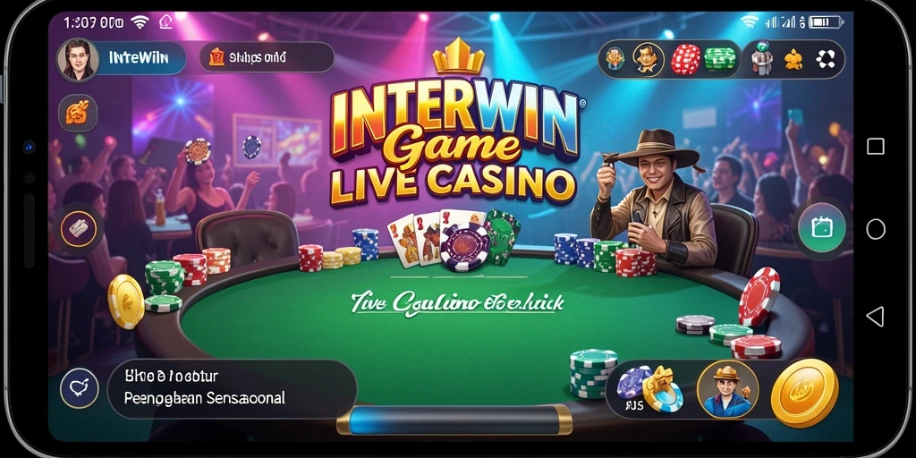 Screenshot utama INTERWIN menampilkan dealer cantik dalam permainan Live Casino.