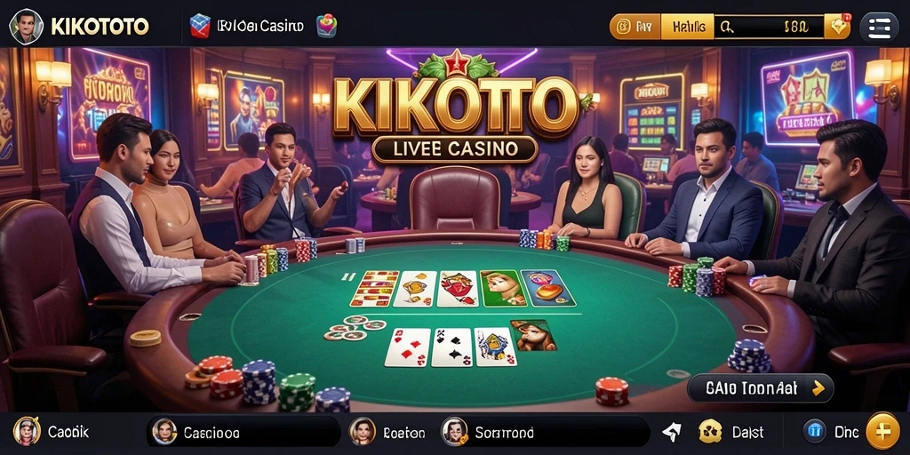Screenshot gameplay KIKOTOTO menampilkan dealer langsung dan suasana kasino.