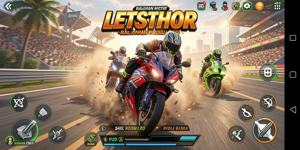 Tampilan gameplay LETSTHOR yang mendebarkan saat balapan motor.