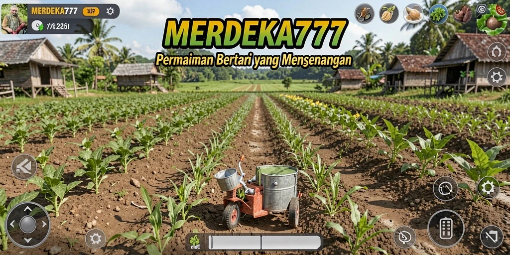 Screenshot gameplay <strong>MERDEKA777</strong> menampilkan aktivitas bertani yang seru.