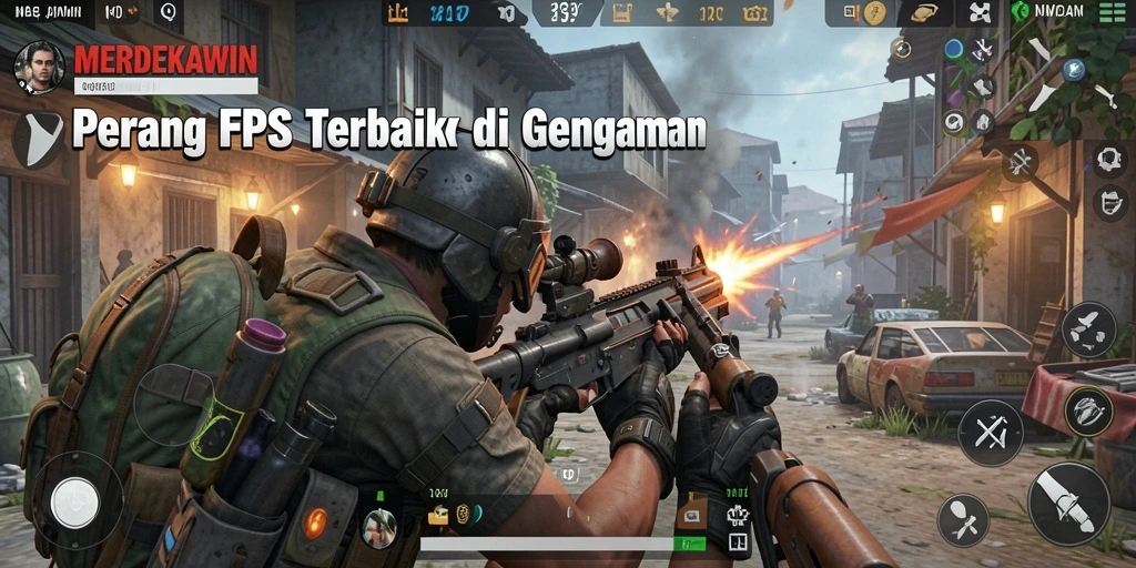 Screenshot gameplay MERDEKAWIN yang memperlihatkan aksi tembak-menembak yang seru.