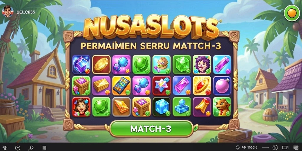 Tangkapan layar menunjukkan gameplay seru NUSASLOTS di level pencocokan simbol.