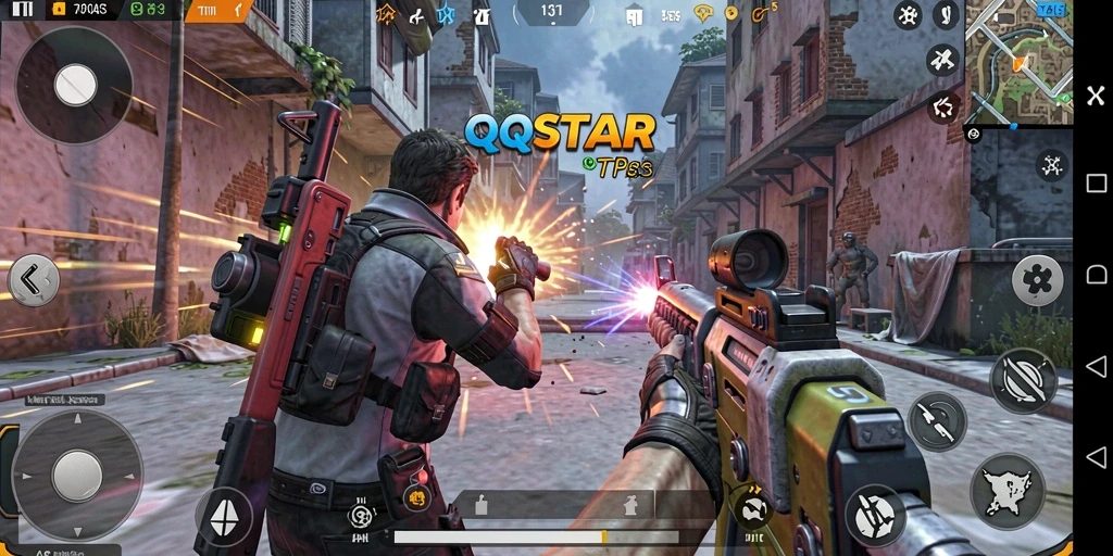 Screenshot menunjukkan karakter beraksi dalam pertempuran intens di QQSTAR.