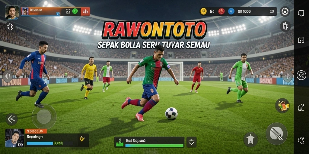 Tampilan gameplay mendebarkan dalam RAWONTOTO dengan grafik sepak bola yang realistis.