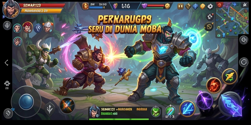 Tampilan dinamis dari gameplay seru SEMAR123 di arena MOBA.