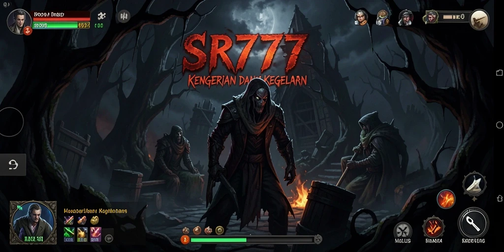 Screenshot gameplay SR777 dengan suasana mencekam dan karakter menjelajah area menyeramkan.