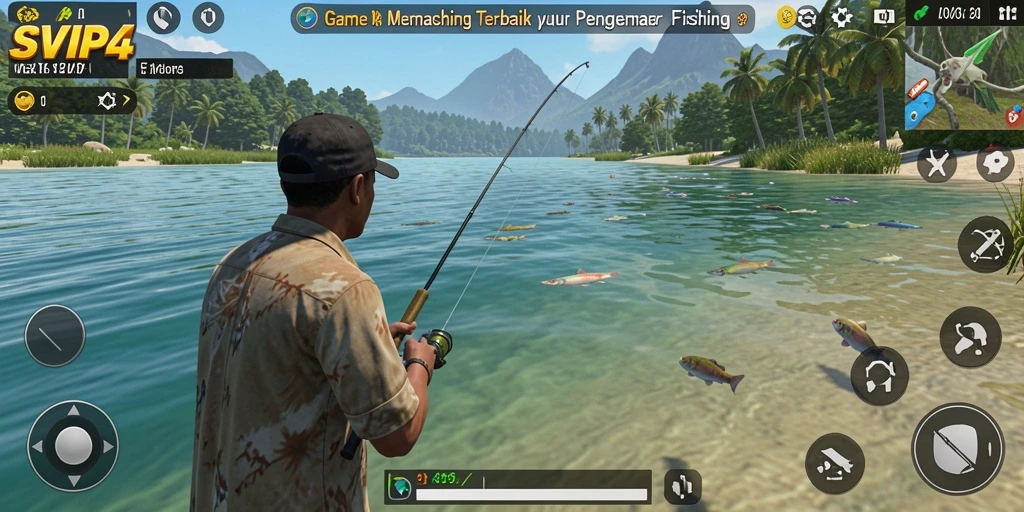 Tampilan gameplay SVIP4 dengan berbagai ikan dan lokasi memancing.