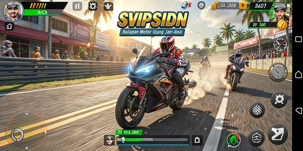Tampilan gameplay balapan motor yang seru di SVIPSIDN.