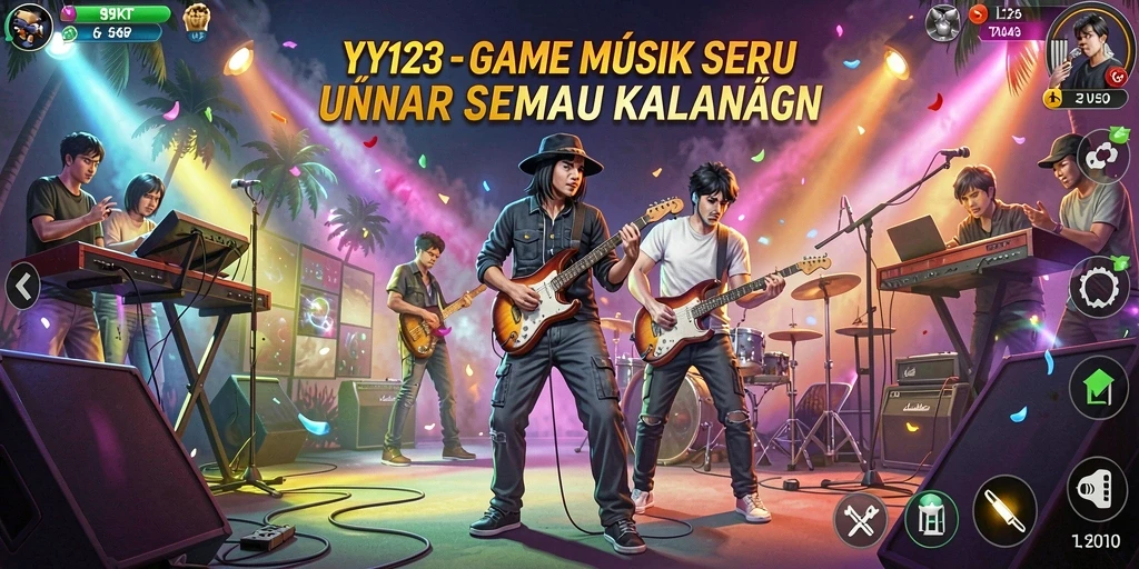 Tampilan gameplay seru dari YY123 dengan berbagai tantangan musik.