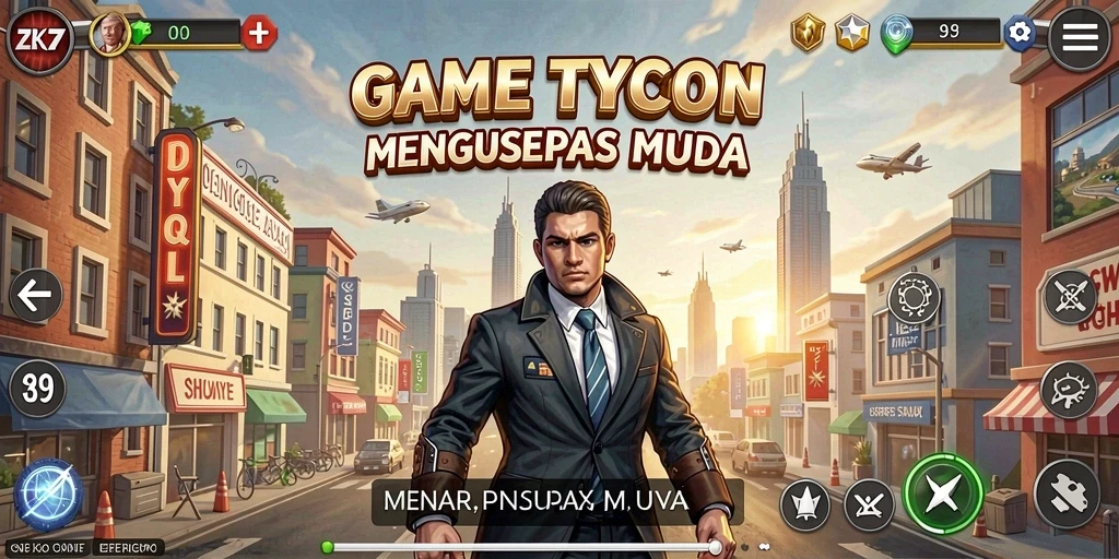 Tangkapan layar utama ZK7 menunjukkan antarmuka permainan Tycoon yang dinamis.