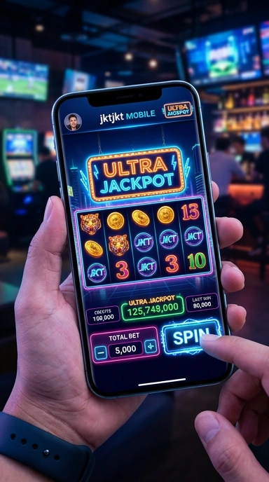Gambar ini menunjukkan halaman unduh aplikasi di jktjkt dengan desain yang menarik.